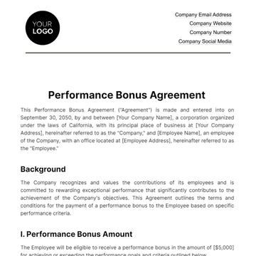 Free Performance Bonus Agreement HR Template to Edit Online