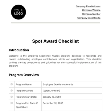 Free Spot Award Checklist HR Template to Edit Online