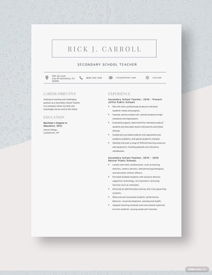 Secondary School Teacher Resume