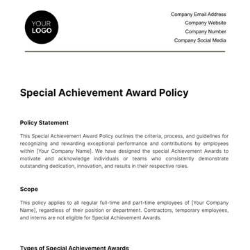 Free Special Achievement Award Policy HR Template to Edit Online