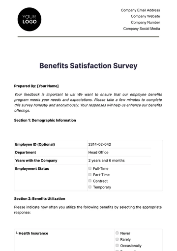Free Benefits Satisfaction Survey HR Template to Edit Online