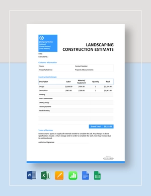 Landscape Construction Estimate Template