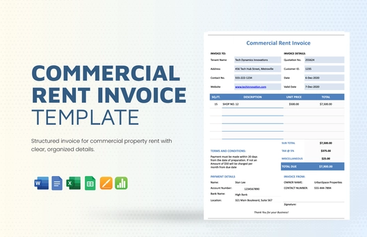 Commercial Rent Invoice Template