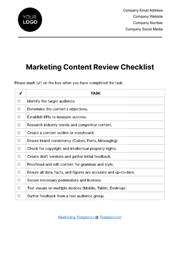Free Marketing Content Review Checklist Template to Edit Online