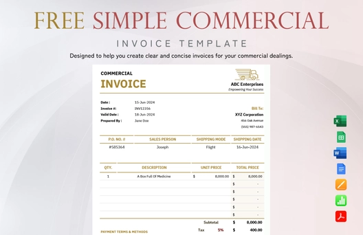 Simple Commercial Invoice Template