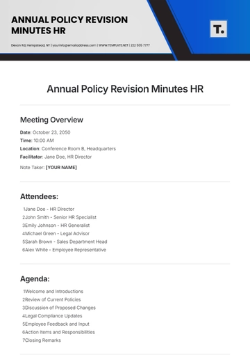 Free Annual Policy Revision Minutes HR Template to Edit Online