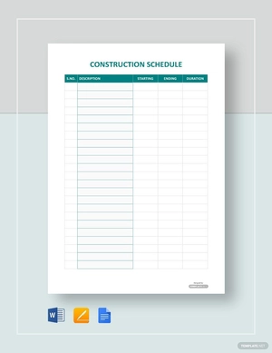 Blank Construction Schedule Template