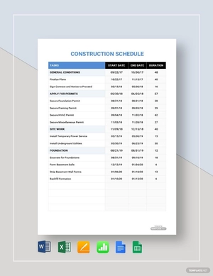 Sample Construction Schedule Template