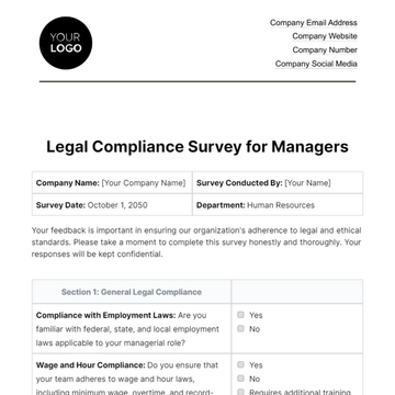Free Legal Compliance Survey for Managers HR Template to Edit Online
