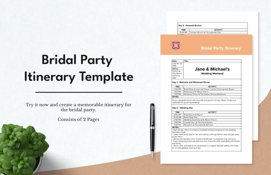 Bridal Party Itinerary Template