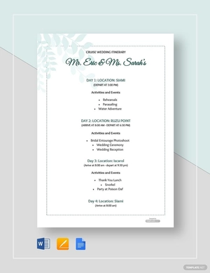 Cruise Wedding Itinerary Template