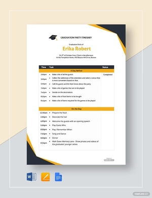 Graduation Party Itinerary Template