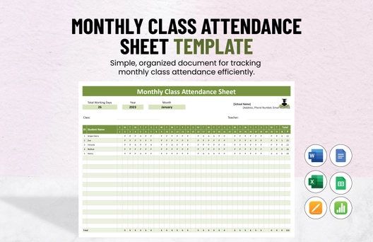 Monthly Class Attendance Sheet Template