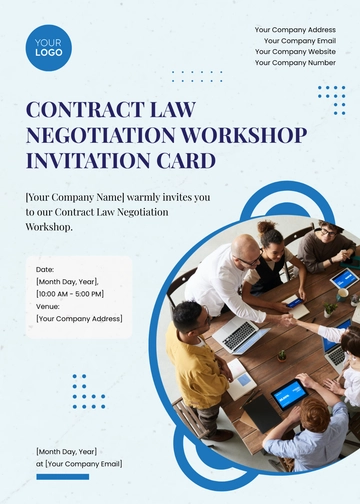 Free Contract Law Negotiation Workshop Invitation Card Template to Edit Online