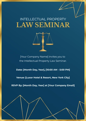 Free Intellectual Property Law Seminar Invitation Card Template to Edit Online