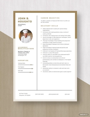 Seasonal Chef Resume