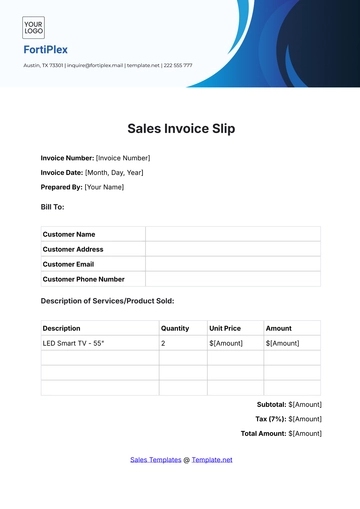 Free Sales Invoice Slip Template to Edit Online
