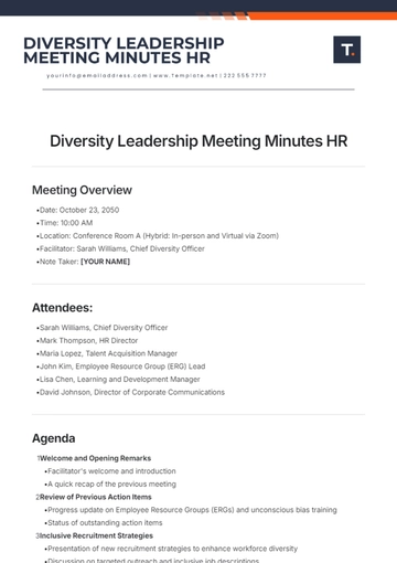 Free Diversity Leadership Meeting Minute HR Template to Edit Online