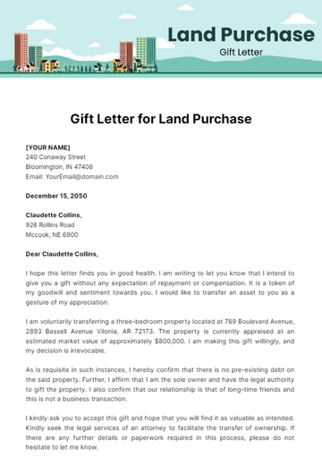 Free Gift Letter for Land Purchase Template to Edit Online