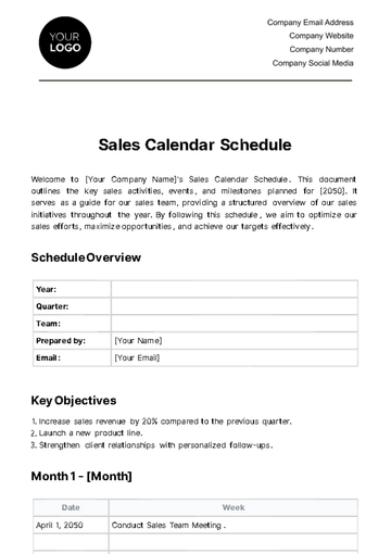 Free Sales Calendar Schedule Template to Edit Online