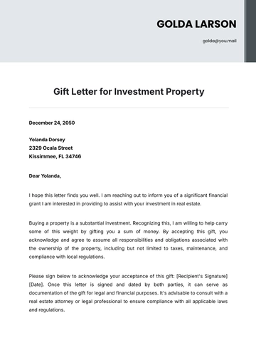 Free Gift Letter for Investment Property Template to Edit Online