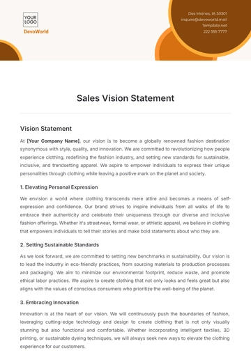 Free Aesthetic Sales Vision Statement Template to Edit Online
