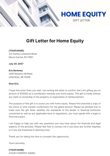Free Gift Letter for Home Equity Template to Edit Online