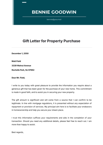 Free Gift Letter for Property Purchase Template to Edit Online