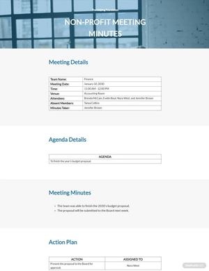 Basic Nonprofit Meeting Minutes Template