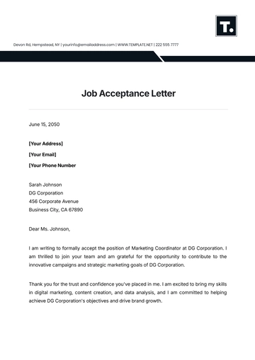 Free Job Acceptance Letter Template to Edit Online