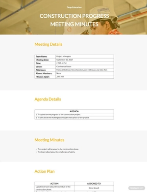 Construction Progress Meeting Minutes Template
