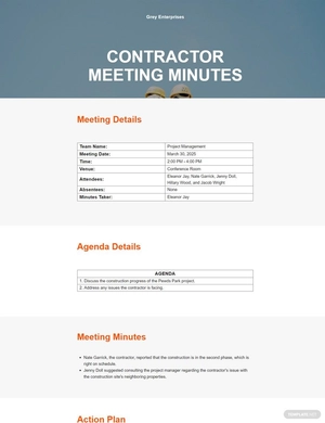 Printable Contractor Meeting Minutes Template