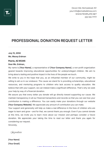 Free Professional Donation Request Letter Template to Edit Online