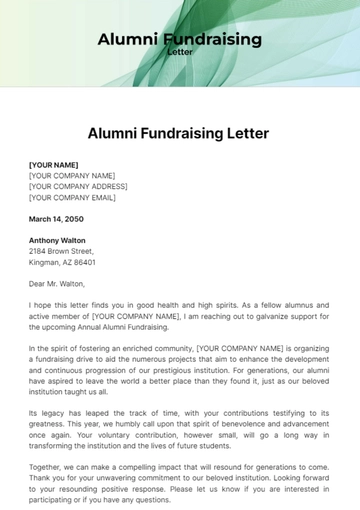 Free Alumni Fundraising Letter Template to Edit Online