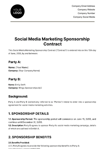 Free Social Media Marketing Sponsorship Contract Template to Edit Online