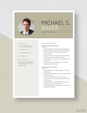 Beauty Adviser Resume