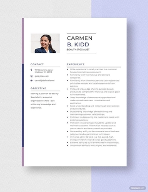 Beauty Specialist Resume