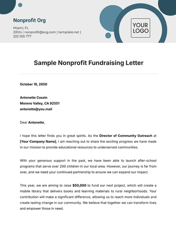 Free Sample Nonprofit Fundraising Letter Template to Edit Online