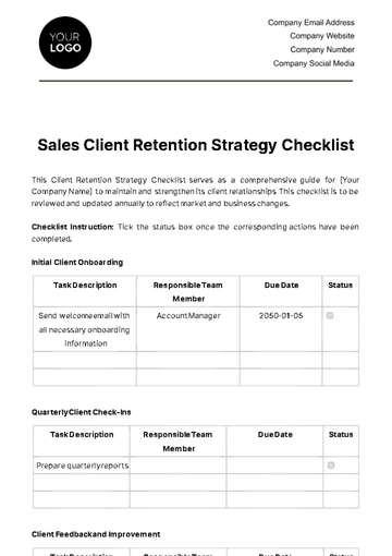 Free Sales Client Retention Strategy Checklist Template to Edit Online