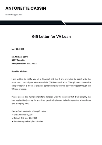 Free Gift Letter for VA Loan Template to Edit Online