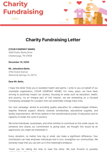 Free Charity Fundraising Letter Template to Edit Online
