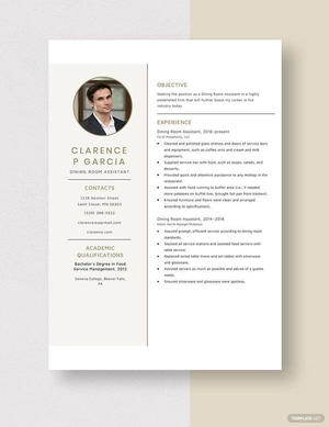 Dining Room Assistant Resume