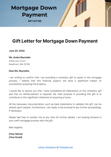 Free Gift Letter for Mortgage Down Payment Template to Edit Online