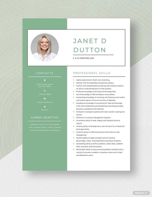 F&B Controller Resume