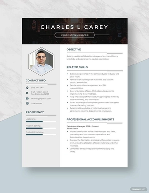 Fabrication Manager Resume