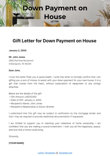 Free Gift Letter for Down Payment on House Template to Edit Online