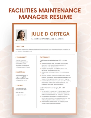 Facilities Maintenance Manager Resume