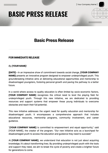 Free Basic Press Release Template to Edit Online