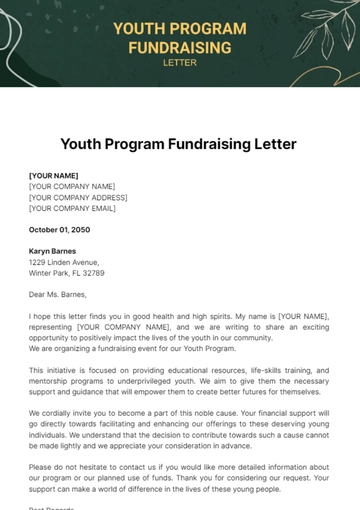 Free Youth Program Fundraising Letter Template to Edit Online
