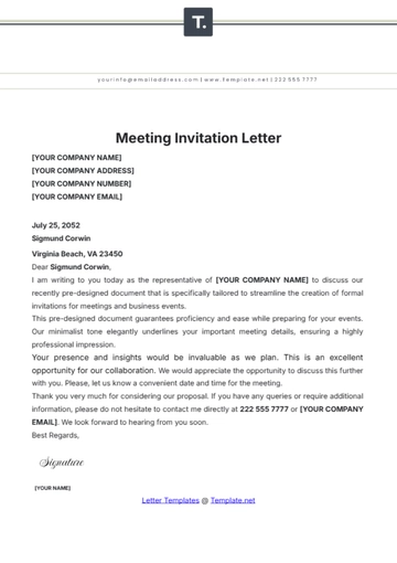 Free Meeting Invitation Letter Template to Edit Online
